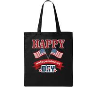 Happy Independence Day Two USA Flags Natural Ecological Cotton Tote Bag Black