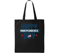 Happy Independence Day USA Flag Blue Graphic Natural Ecological Cotton Tote Bag Black
