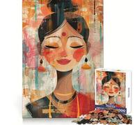 Happy Indian Woman Jigsaw Puzzles for Teenagers 1000 Pieces Memory Train Fine Thick Home Game Birthday Present (50x75cm)