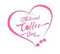 Happy International or National Coffee Day Hand Lettering en Coffee Beans and Aroma Heart Logo Fine Carving Stickers 67.2x68cm Self Adhesive Pink