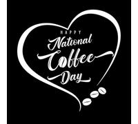 Happy International or National Coffee Day Hand Lettering en Coffee Beans and Aroma Heart Logo Wall Decals Paster Paper 42x42.5cm Art Mural Painting White