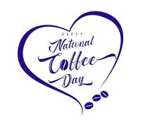Happy International or National Coffee Day Hand Lettering en Coffee Beans and Aroma Heart Logo Wall Decals Paster Paper 42x42.5cm Car Body Decoration DarkBlue