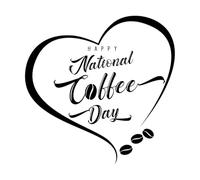 Happy International or National Coffee Day Hand Lettering en Coffee Beans and Aroma Heart Logo Wall Decals Paster Paper 67.2x68cm Wall beautification Black