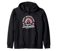 Happy International Womens Day Inspire Inclusion Rainbow Zip Hoodie