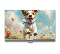 Happy Jack Russell Terrier Dog Running Business Card Holder Slim Case Metal