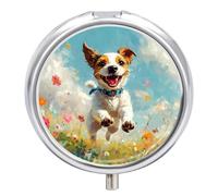Happy Jack Russell Terrier Dog Running Small Pill Box Case 3 Compartment 2"