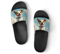 Happy Jack Russell Terrier Dog Running Unisex Slippers Bath Pool Shower Slide Indoor House Slipper Outdoor Shoes Sandal