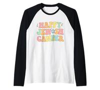 Happy Jewish Camper Camping Hiking Star of David Summer Camp Raglan Baseball Tee