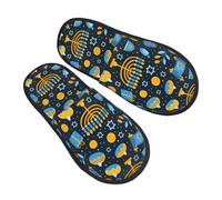 Happy Jewish Chanukah Holiday Fuzzy Slippers Unisex Slippers Plush Slides For Hotel Outdoor Travel L
