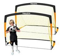 Happy Jump Football Goal Pop Up Football Net Post for Garden Training Festive Gift -7'x5'(Black+Orange) -2 Pack