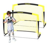 Happy Jump Football Goal Pop up Net Post for Kids Garden Training Gift 2 Pack(5'x3.6', Black+Yellow)