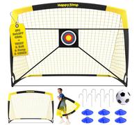 Happy Jump Portable Pop Up Football Goals - Optional Target Sheet, Ball, Pump & Cones | Weatherproof Football Nets - 3x2.2FT, 4x3FT, 5x3.6FT, 7x5FT for Garden & Outdoor Training