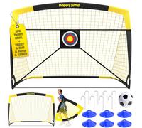 Happy Jump Portable Pop Up Football Goals - Optional Target Sheet, Ball, Pump & Cones | Weatherproof Football Nets - 3x2.2FT, 4x3FT, 5x3.6FT, 7x5FT for Garden & Outdoor Training