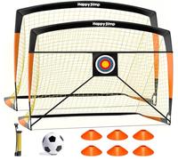 Happy Jump Set of 2 Pop-Up Football Goals with Targets, Ball & Pump - Portable Garden Training Goals, 5x3.6 FT BO Pro