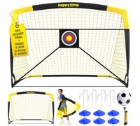 Happy Jump Set of 2 Portable Pop Up Football Goals 5x3.6FT - with Target Sheet, Ball, Pump & Cones | Weatherproof Football Nets for Garden & Outdoor Training