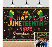 Happy Juneteenth 1865 Freedom Day Backdrop African American Emancipation Day Photo Booth Background Banner for Juneteenth Party Decoration Red Green Yellow Patriotic Holiday Party Decor (8X6 FT)
