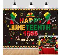 Happy Juneteenth 1865 Freedom Day Backdrop African American Emancipation Day Photo Booth Background Banner for Juneteenth Party Decoration Red Green Yellow Patriotic Holiday Party Decor (7X5 FT)