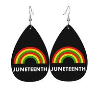 Happy Juneteenth Day Freedom 1865 Leather Earrings Dangle Hook Earrings Leather Teardrop For Women
