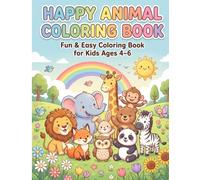 Happy Jungle Coloring Book: Fun & Easy Animal Coloring Book for Kids Ages 4-6