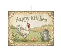 Happy Kitchen Dish Drying Mats for Kitchen Counter, Vintage Farm Absorbent Dish Drainer Rack Mat, Rustic Microfiber Drying Pad for Coffee Bar Protector 18x24 Inch