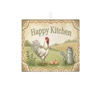 Happy Kitchen Dish Drying Mats for Kitchen Counter, Vintage Farm Absorbent Dish Drainer Rack Mat, Rustic Microfiber Drying Pad for Coffee Bar Protector 16x18 Inch
