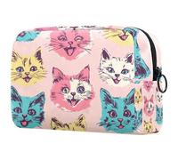 Happy Kitten Faces with Crazy Colors Cosmetic Makeup Bag Small Travel Zipper Pouch Portable Toiletry Bag Makeup Organizer for Women Girls