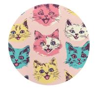 Happy Kitten Faces with Crazy Colors Small Round Mouse Pad, Anti-Slip Rubber Computer Mousepad for Office Home Gaming Laptop, 10 x 10 Inch