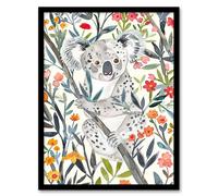 Happy Koala Bear on Blooming Tree Watercolour Framed Wall Art Artery8 Multi A4