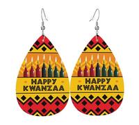 Happy Kwanzaa African Heritage Holiday Leather Earrings For Women Water Drop Earrings Lightweight Dangle Earrings Jewelry