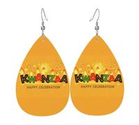 Happy Kwanzaa African Heritage Holiday Leather Earrings For Women Water Drop Earrings Lightweight Dangle Earrings Jewelry