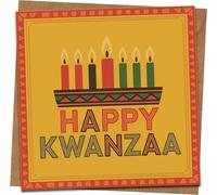 Happy Kwanzaa Greeting Card - Kinara Candle Design, 145mm x 145mm Square Holiday Card with Kraft Envelope - Seasonal Celebration Card