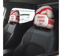 Happy Labor Day Car Seat Headrest Cover 2 PCS, Soft Stretchable Fabric Car Head Rest Protector Dustproof Removable Car Headrest Covers Universal Vehicle Accessories