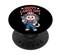 Happy Labor Day Cat Wrench USA Pride Patriotic Pet Lovers PopSockets Adhesive PopGrip
