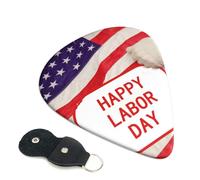 Happy Labor Day Guitar Picks 6 Pack with Leather Guitar Pick Holder Keychain, Plectrum Key Fob Cases Bag, Abstract Art Plectrum for Acoustic Electric Guitar, Ukulele 0.46mm