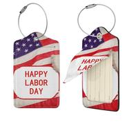 Happy Labor Day Luggage Tags for Suitcases, 1 PU Leather Suitcase Tags Identifiers with Stainless Steel Loop, Privacy Cover ID Label with Address Card, Travel Essentials Bag Tag