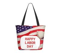 Happy Labor Day Tote Bag for Women Large Shoulder Bag with Zipper Travel Handbag with Pockets Aesthetic Reusable Shopping Bags