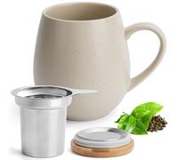 Happy Lemuro Ceramic Tea Cup with Lid and Strainer, 360.0 milliliters, Wedding