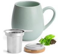 Happy Lemuro Ceramic Tea Cup with Lid and Strainer, 550.0 milliliters