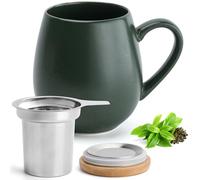 Happy Lemuro Large Tea Cup with Infuser and Lid - 19 oz Steeping Tea Cup - Teacup - Tea Steeper Cup with Handle - Loose Leaf Tea Infuser Mug (Khaki)