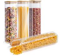 Happy Lemuro Premium storage jars with lids, square [extra thick glass] 4 x 1.4l - cereal, spaghetti storage - storage jars with lids - storage jar with lids, airtight, pasta storage