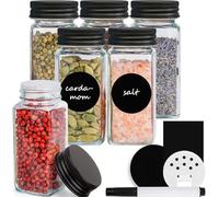 Happy Lemuro Square spice jars 120ml [set of 6] spice jars with shaker insert, metal lids, labels in black | spice container set, spice storage, spice organizer