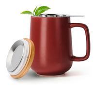 Happy Lemuro Tea Cup with Lid and Strainer - 500 ml - Large Cup in Cherry Red - Tea Cup - Tea Accessories