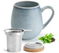 Happy Lemuro Tea Cup with Lid and Strainer - 550 ml - Large Tea Cup with Strainer - XXL Cup with Lid - Large Tea Cup - Tea Cup - Large Cup - Tea Accessories - Tea Mug - Jumbo Cup (Ocean Blue)