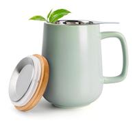 Happy Lemuro Tea Mug with Infuser and Lid - 17 oz Ceramic Mug with Lid - Tea Infuser Mug - Steeping Cup with Large Handle - Infuser Cup