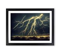 Happy Lightning Storm Framed Print | A2 Black Framed Wall Art | Ready to Hang | Modern Landscape Picture | Living Room Bedroom Lounge Office