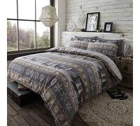 Happy Linen Company 100% Brushed Cotton Nordic Scandi Hygge Winter Warm Taupe King Check Reversible Duvet Cover Bedding Set
