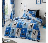 Happy Linen Company Boys Girls Kids Freestyle Football Tricks Blue Single Reversible Duvet Cover Bedding Set