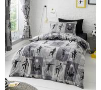 Happy Linen Company Boys Girls Kids Freestyle Football Tricks Grey Charcoal Single Reversible Duvet Cover Bedding Set