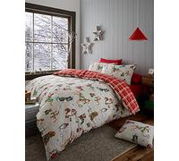 Happy Linen Company Christmas Dogs Taupe Natural Single Reversible Duvet Cover Bedding Set