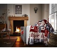 Happy Linen Company Christmas Patchwork Red Soft Warm Cosy Sherpa Fleece Flannel Sofa Throw Blanket Large
